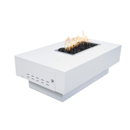 The Outdoor Plus 84 Rectangular San Juan Fire Pit, Powder Coated Metal, White, Spark Ignition w/Flame Sense, Natural Gas OPT-SANJPC84FSEN-WHT-NG